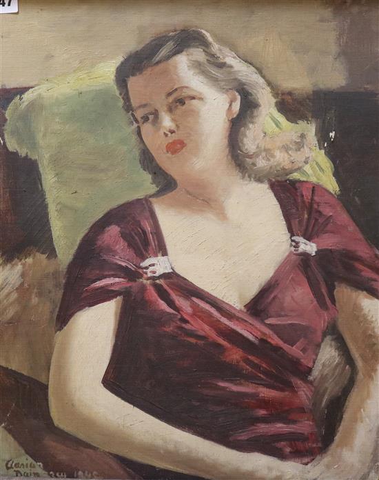 Adrian Daintry, oil on canvas board, portrait of a lady, signed and dated 1945 50 x 40cm, unframed